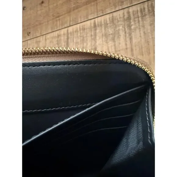 Burberry Wallet Womens Large Zip Around Dark Canvas Blue Check Leather Italy New - Picture 7 of 10